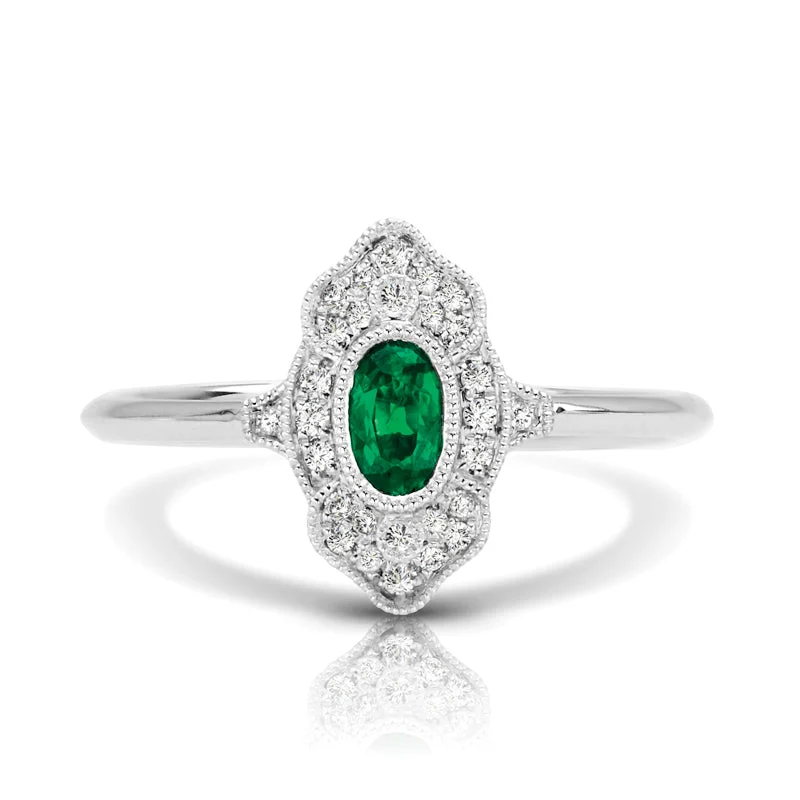 Vintage Art Deco Ring-Vintage Inspired 0.35 ct. Natural Oval Emerald Ring