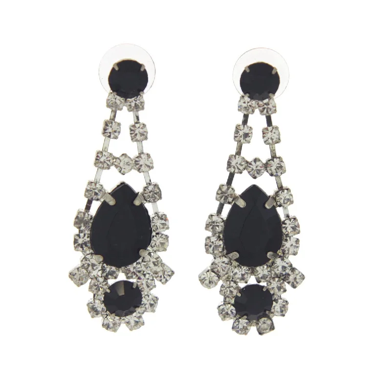 Diamond Cluster Earrings-Austrian Crystal Black Pearl Earrings