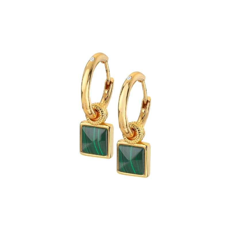 Delicate Diamond Earrings-Hot Diamonds Gold Silver Diamond & Malachite Drop Earrings