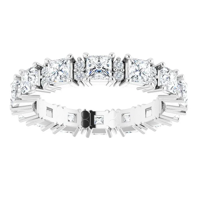 Delicate Silver Ring-2.77 ct. Princess & Round Diamond Eternity Band