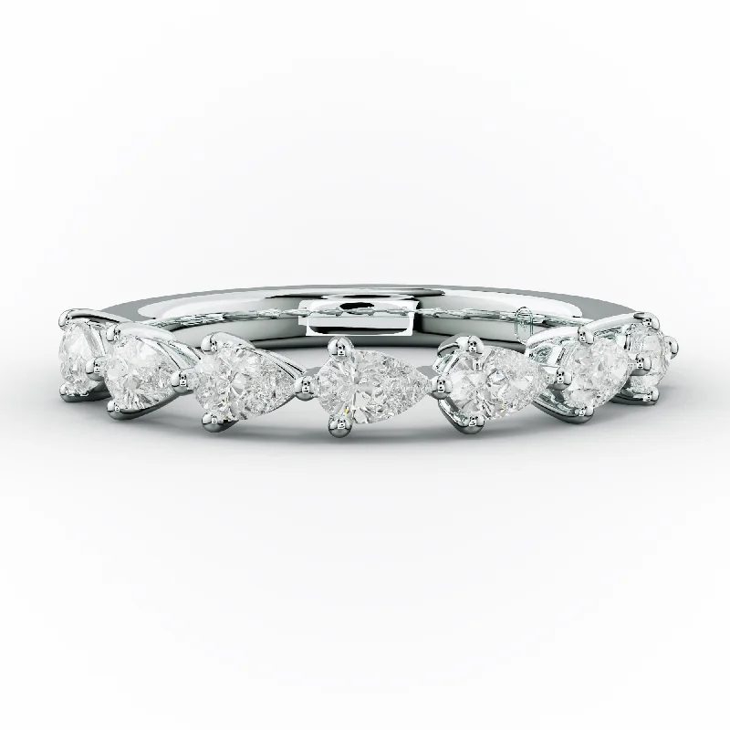 Stackable Silver Ring-1.0 Carat East West Pear Shape Diamond Anniversary Band