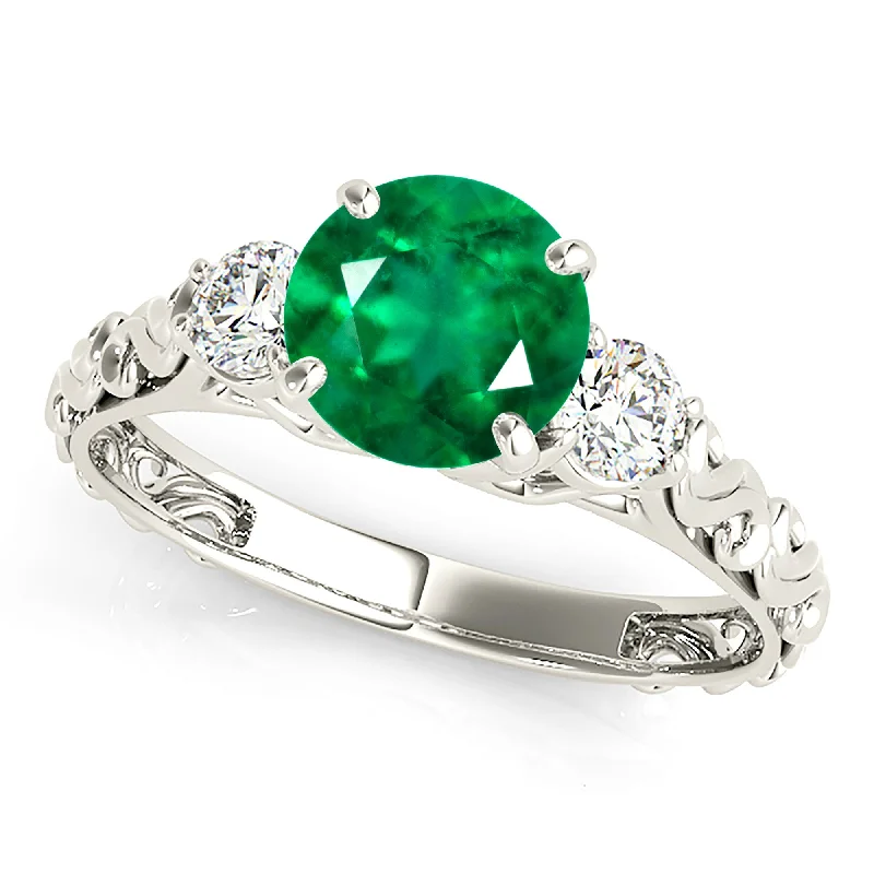 Adjustable Gold Ring-1.15 ct. Genuine Solitaire Emerald Ring With  Diamond Filigree Band