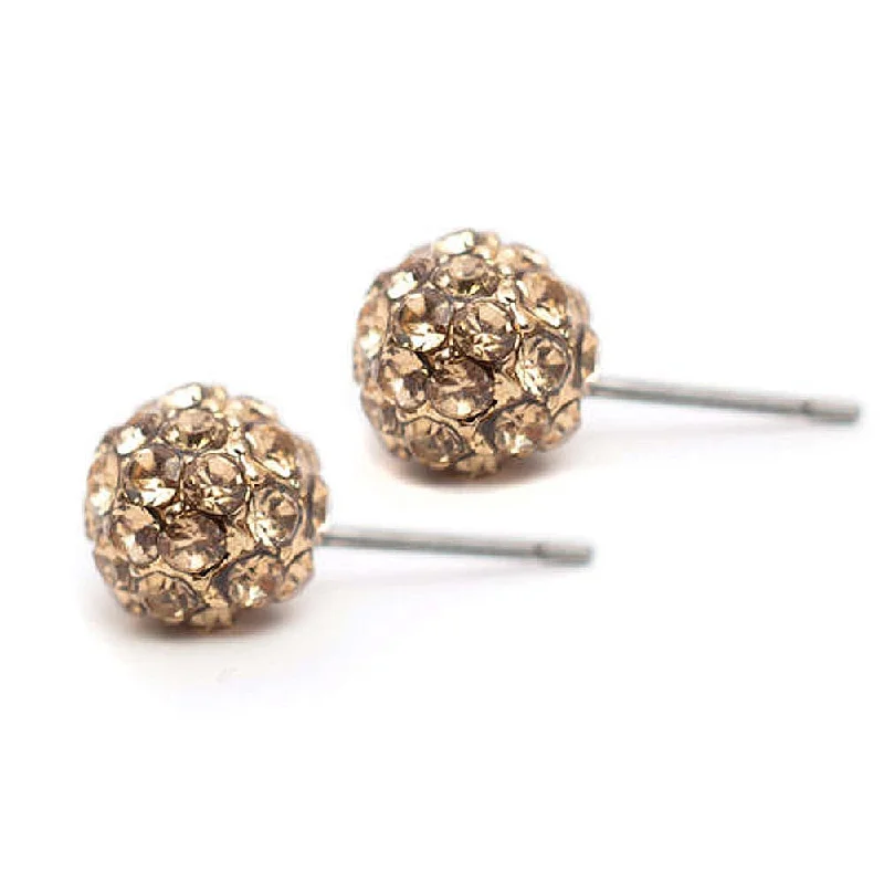 Colored Stone Earrings-Pave Stud Earrings Gold Topaz