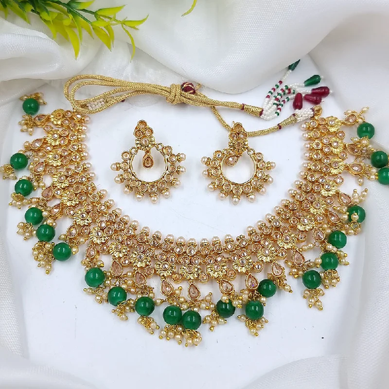 Classic Heart Necklace-JCM Gold Plated Crystal Stone And Beads Necklace Set