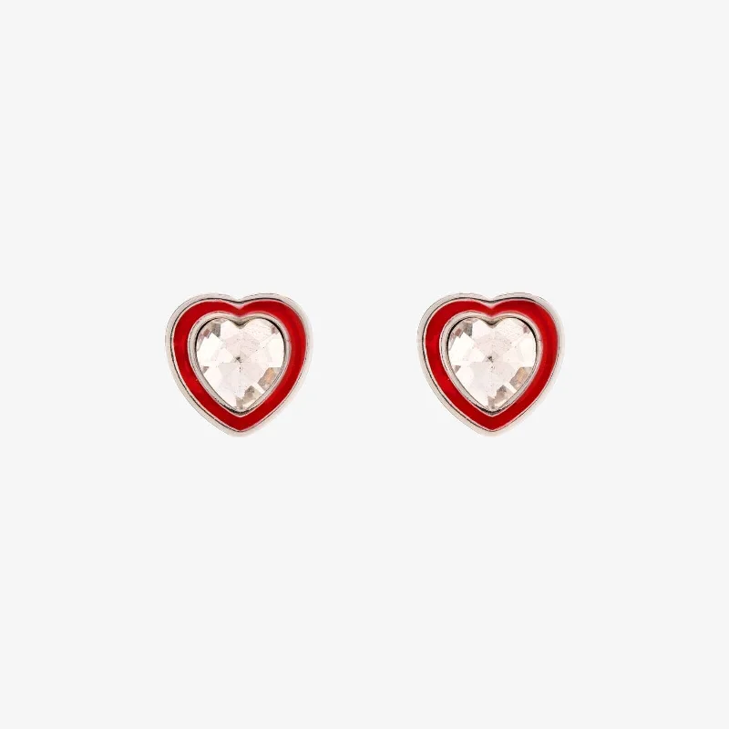 Wedding Diamond Earrings-Stone & Enamel Heart Stud Earrings