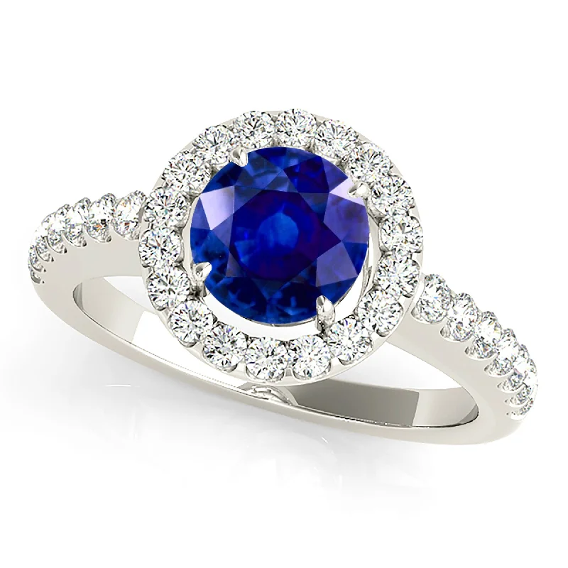 Dainty Gold Ring-1.35 ct. Genuine Blue Sapphire Beautiful Classic Halo Ring