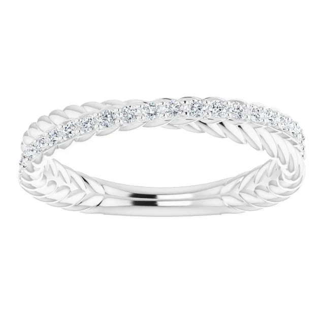 Classic Wedding Ring Set-Rope Pattern Round Diamond Wedding Band Criss Cross Ring