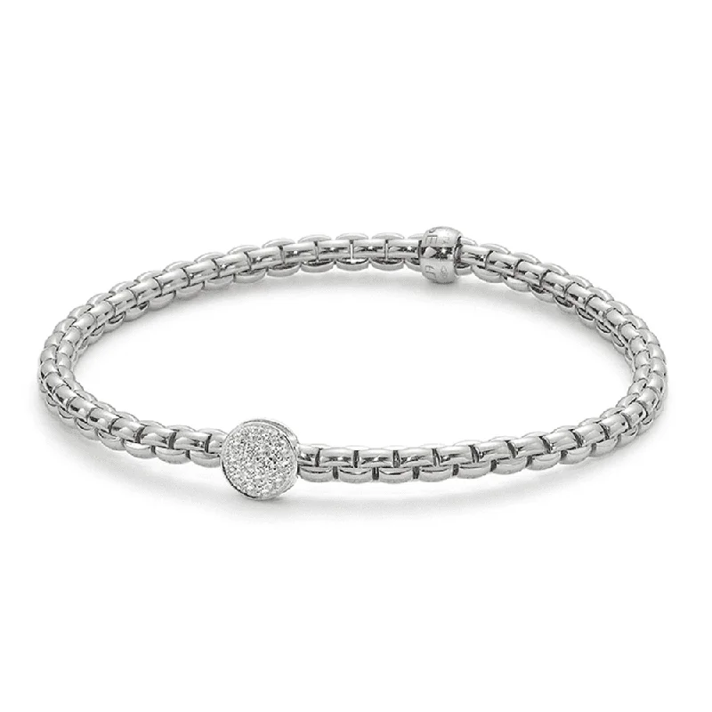 Sterling Silver Bracelets-Flex'it 18ct White Gold Eka Bracelet With Pave Set Diamond Disc