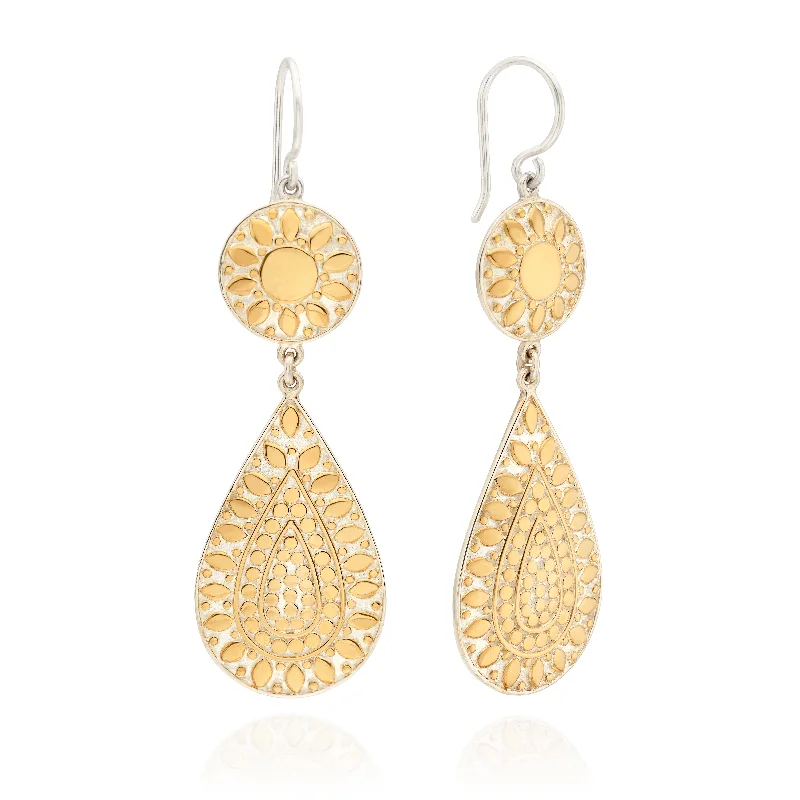 Minimalist Drop Earrings-Anna Beck Classic Gold Sllver Double Drop Flower Earrings