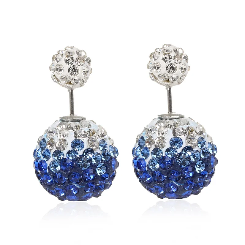 Oval Shaped Earrings-Sexy Sparkles Clay Earrings Double Sided Ear Studs Round Pave White Blue Rhinestone W/ Stoppers