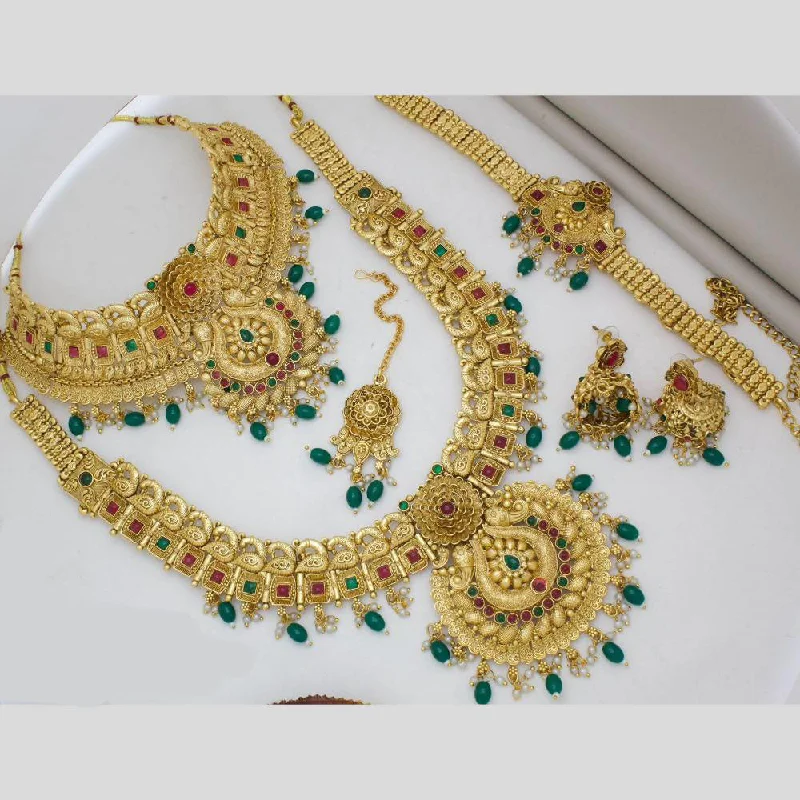 Silver Rope Necklace-Manisha Jewellery Gold Plated Pota Stone And Beads Semi Bridal Necklace Set