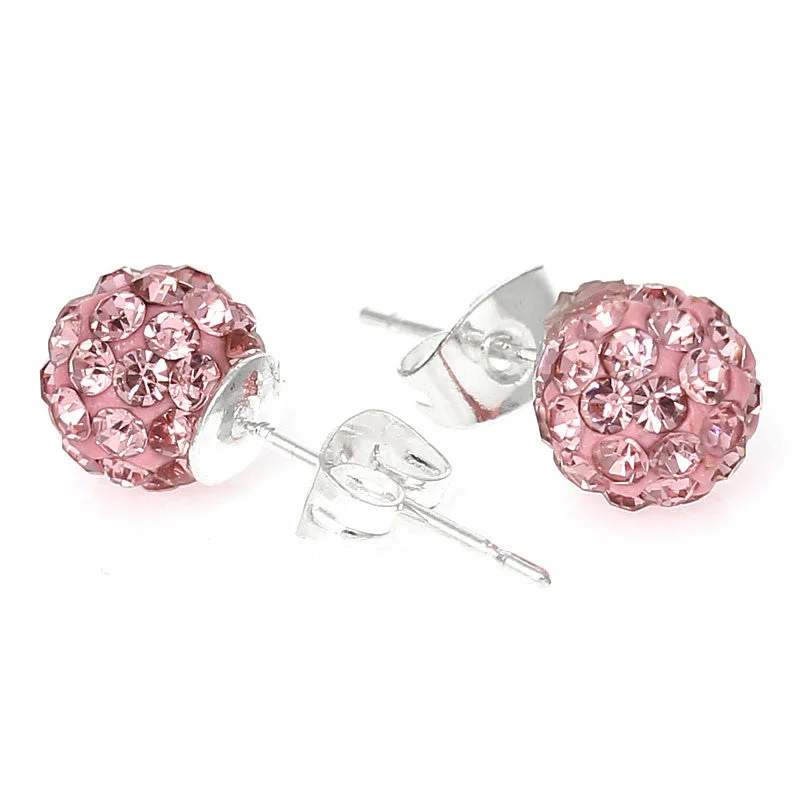 CZ Stud Earrings-June Birthstone 8mm Rhinestones Crystal Fireball Disco Ball Pave Bead Stud Earrings