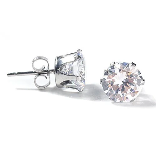 Diamond Cluster Earrings-Sexy Sparkles Women's Stainless Steel Round Clear Cubic Zirconia Stud Earring 10mm