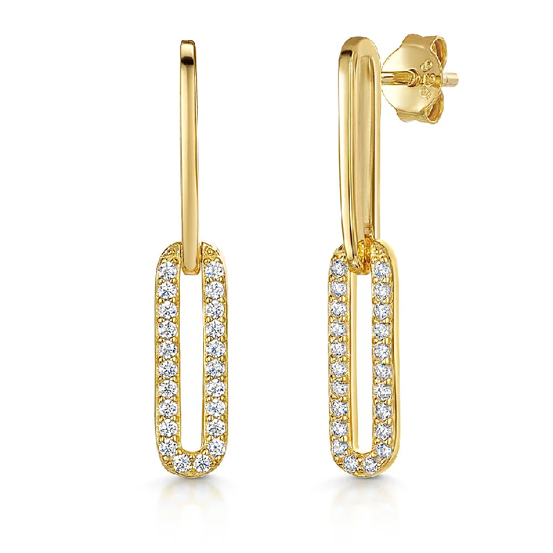 Small Silver Stud Earrings-Jools Gold Vermeil Cubic Zirconia Paperlink Drop Earrings