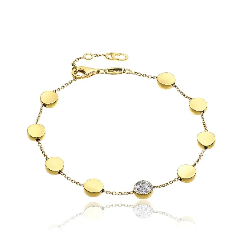 Fashionable Crystal Bracelets-Armillas Glow 18ct Yellow Gold Flat Circle Diamond Pave Set Bracelet