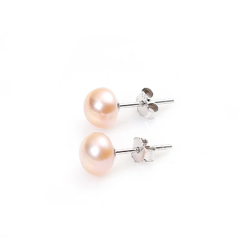 Luxury Hoop Earrings-Sexy Sparkles Women's Sterling Silver & Freshwater Cultured Pearl Ear Post Stud Earrings Pink 7mm( 2/8inch ) Dia