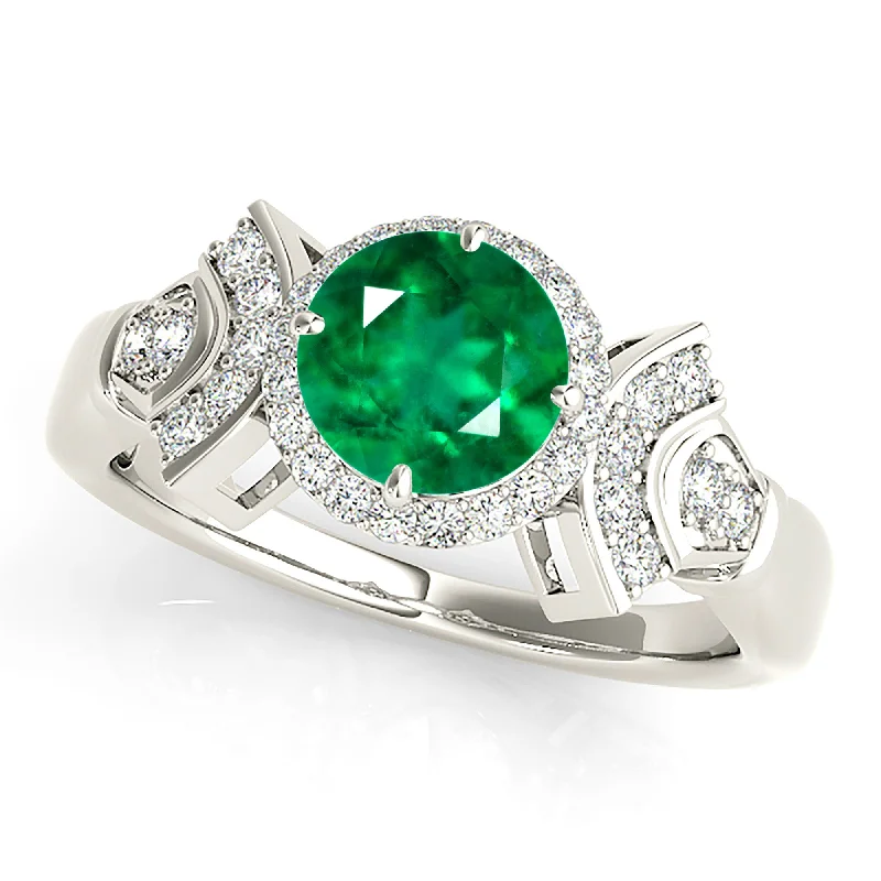 Personalized Gemstone Ring-1.70 ct. Genuine Emerald Ring With Halo and Fancy Design Diamond Band