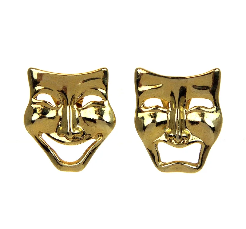 Designer Silver Earrings-Comedy & Tragedy Mask Clip Earrings