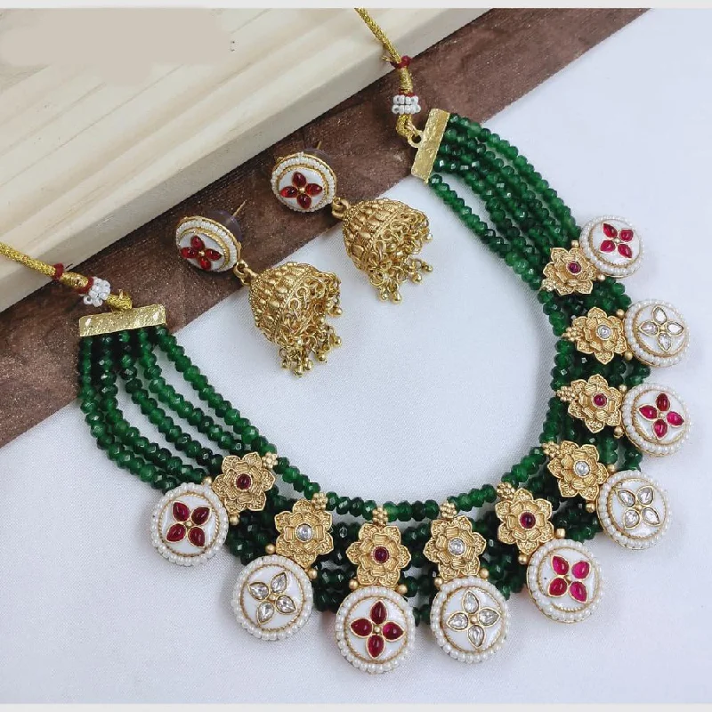 Luxury Diamond Necklace-SNERA Gold Plated Pota Stone And Beads Necklace Set