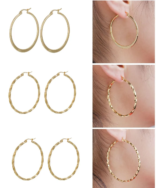 Bridal Pearl Earrings-Sexy Sparkles 3 Pairs Stainless Steel Hoop Earrings Set for Women