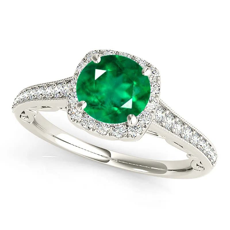 Statement Cocktail Ring-1.75 ct. Genuine Emerald Halo Ring With Accent Diamonds