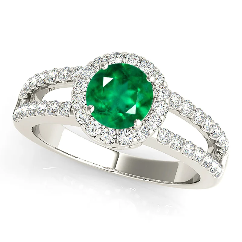 Custom Engagement Ring Set-1.70 ct. Genuine Emerald Ring with Halo, Wide Split Diamond Band