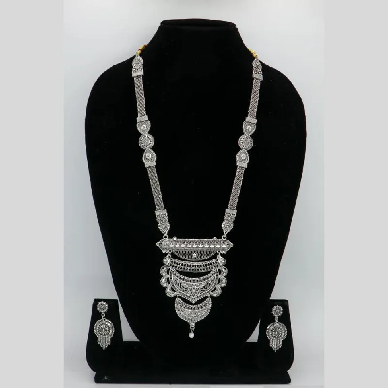 Personalized Necklace for Gifts-Mahavir Oxidised Plated Long Necklace Set