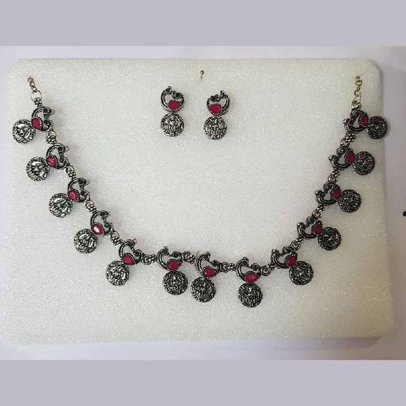 Bridal Wedding Necklace-Shreeji Oxidised Plated Pota Stone Necklace Set