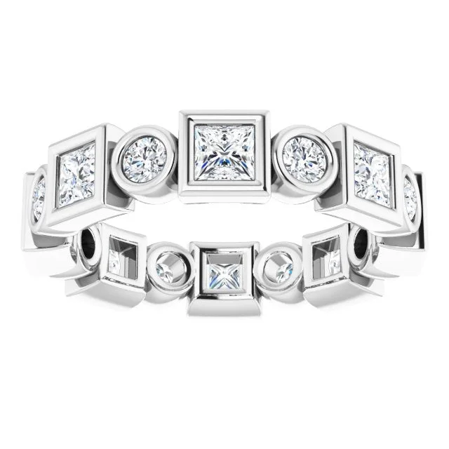 Heart Shaped Ring-1.92 ct. Princess & Round Diamond Eternity Band