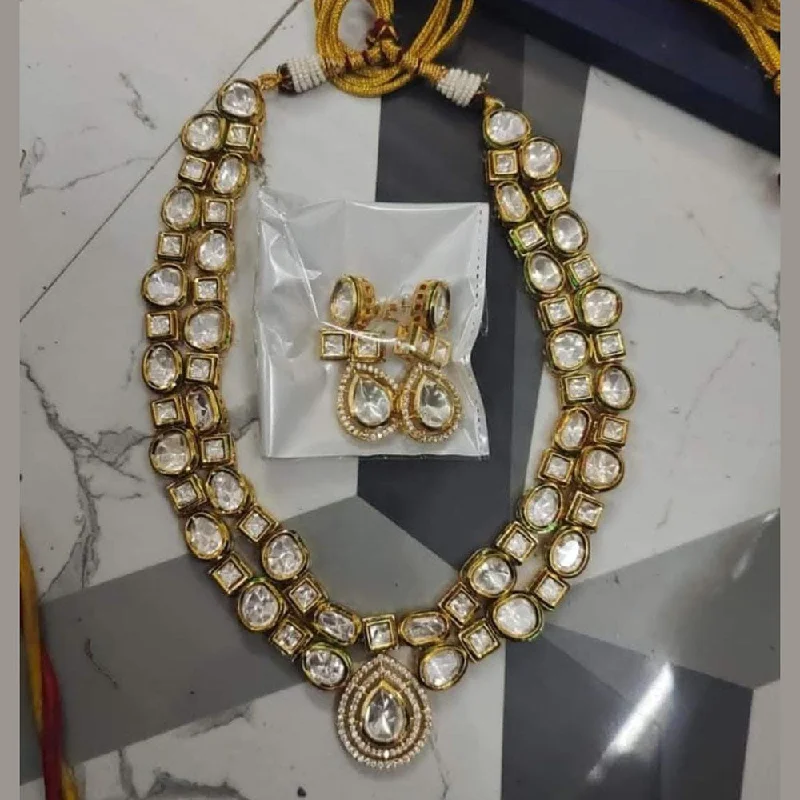 Silver Rope Necklace-FS Collection Gold Plated Kundan Stone Necklace Set