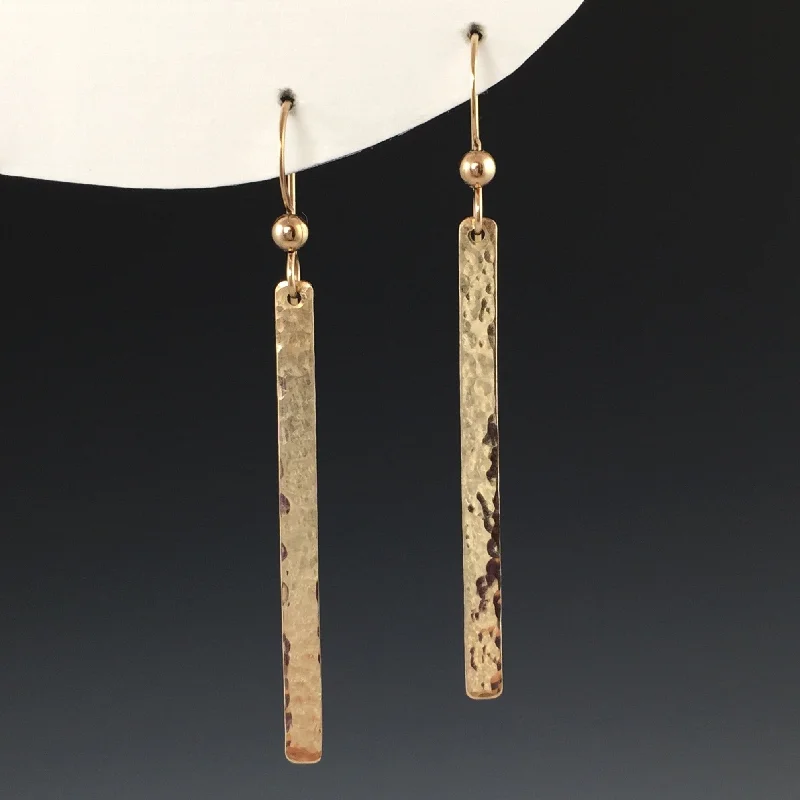 Abstract Art Earrings-Gold Hammered Bar Earrings - Long