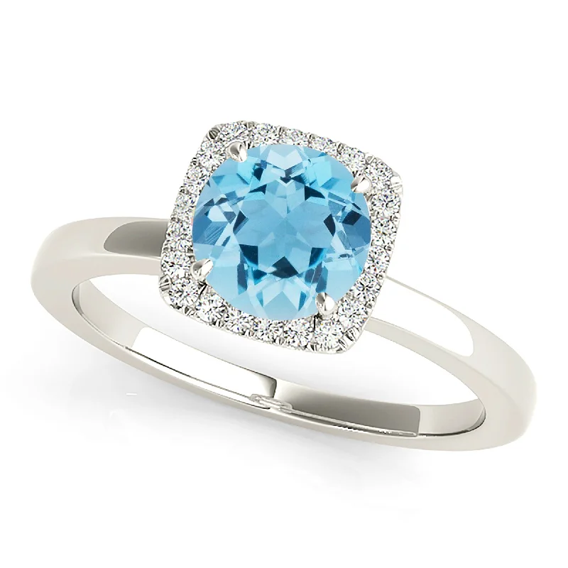 Stylish Gemstone Wedding Ring-1.75 ct. Genuine Aquamarine Ring with Cushion Halo