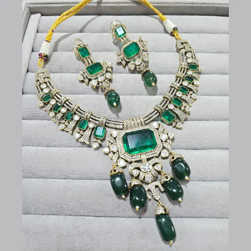 Classic Pendant Necklace-JCM Gold Plated Polki Kundan Stone And Beads Necklace Set