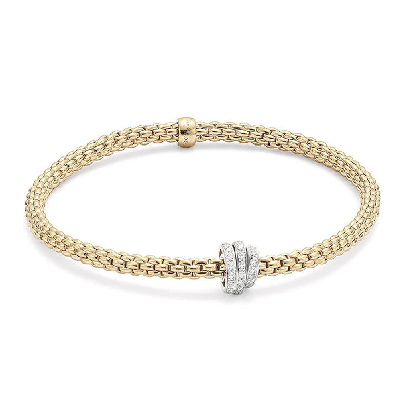 Elegant Gemstone Bracelets-Flex'it Prima 18ct Yellow Gold Bracelet With Three Diamond Pave Set Rondels