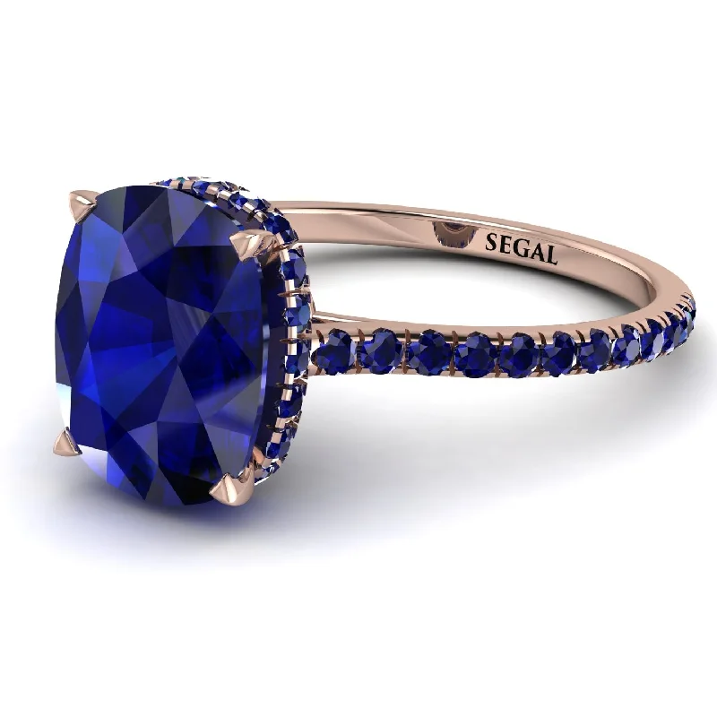 Classic Gold Ring-Hidden Halo Cushion Sapphire Ring - Alayna No. 74