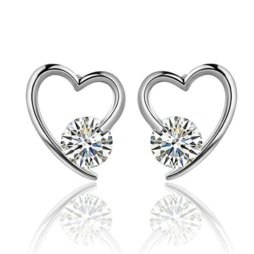 Chic Ear Cuffs-Sexy Sparkles Heart Copper Stud Earrings Cubic Zirconia women teen girls