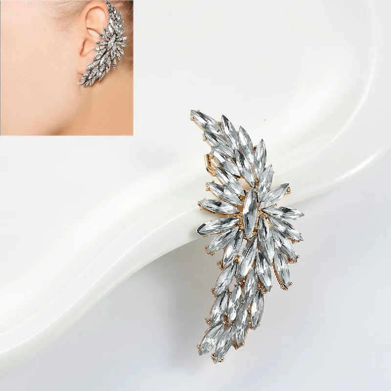 Trendy Tassel Earrings-SEXY SPARKLES Ear Cuff Clip On Stud Wrap Earrings For Left Ear Irregular Gold Plated W/Clear Rhinestone