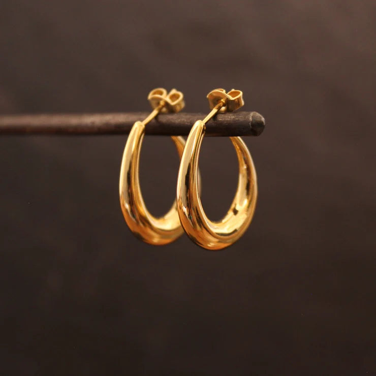 Textured Gold Earrings-Gold Vermeil Tapered Hoop Earrings