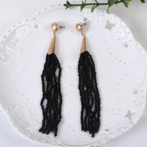 Statement Jewelry Earrings-Sexy Sparkles Women's Beaded tassel earrings Long Fringe Drop Earrings Dangle