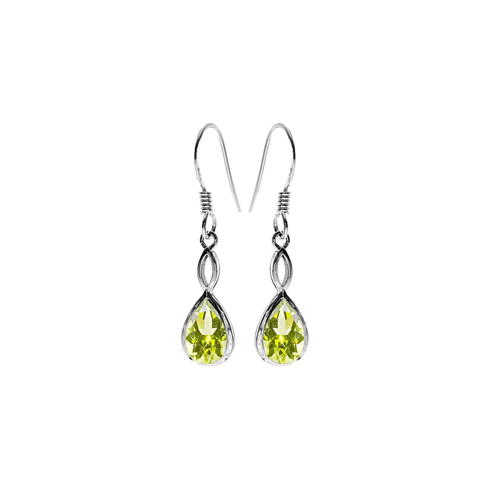 Black Metal Earrings-Sterling Silver Faceted Peridot Teardrop Drop Earrings