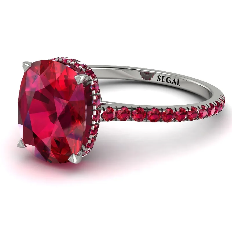 Handmade Engagement Ring-Hidden Halo Cushion Ruby Ring - Alayna No. 57