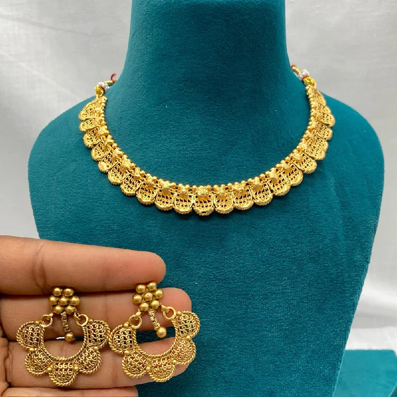 Vintage Gemstone Necklace-Royal Kundan Jewellery Gold Plated Necklace Set