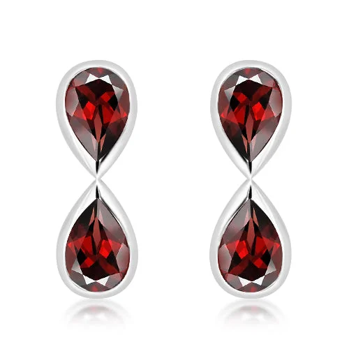 Earrings with Natural Stones-Unique & Co Sterling Silver Garnet Drop Earrings