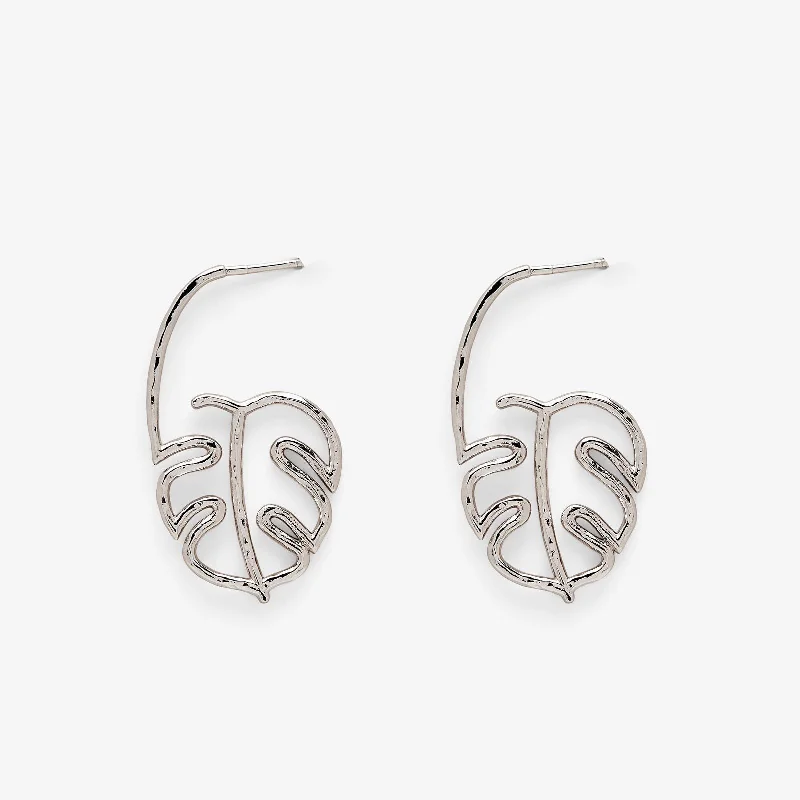 Artisan Silver Earrings-Palm Leaf Hoop Earrings