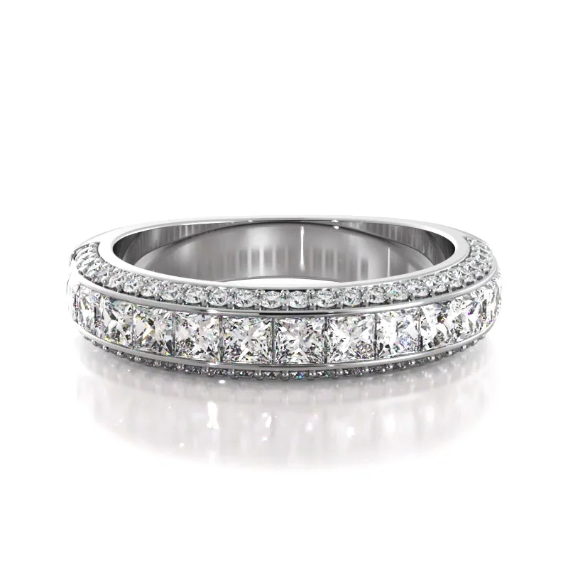 Chic Silver Cocktail Ring-2.23 ct. Princess And Round Diamond Wedding Band