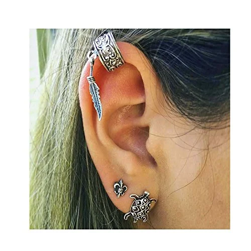 Trendy Pearl Earrings-Sexy Sparkles Cuff Earrings Set Ear Crawler Earring Climber Stud Ear Wrap Pin Vine Tribal Charm Vintage Clip On Jewelry