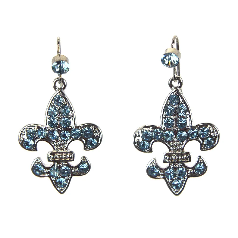 Vintage Gold Earrings-Fleur De Lis Earrings Aquamarine