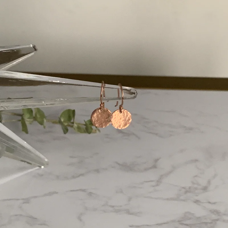 Big Statement Earrings-Rose Gold Hammered Disc Earrings