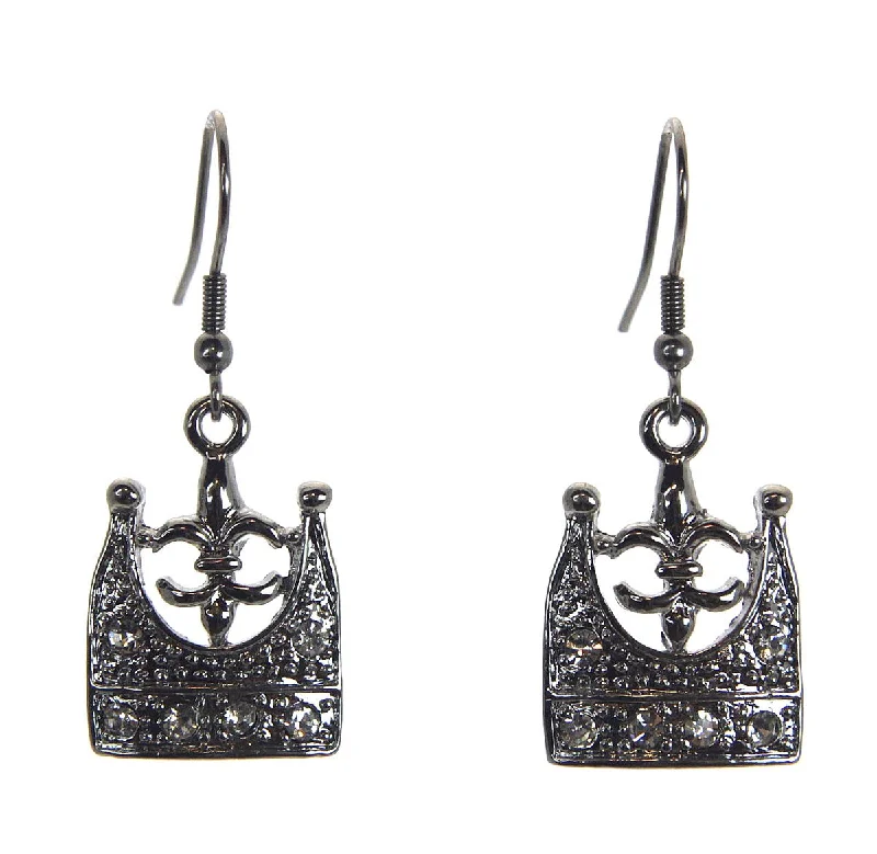 Drop Crystal Earrings-Crown Fleur de Lis Earrings