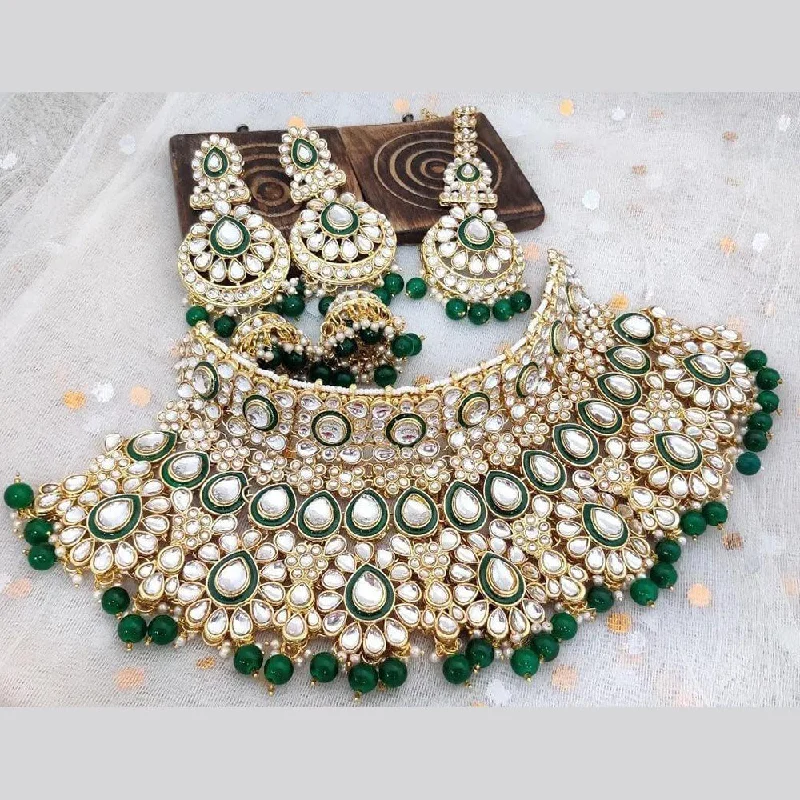 Statement Necklace for Weddings-SNERA Gold Plated Kundan Stone And Beads Choker Necklace Set